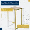 A bar stool shown against a blueprint-style background with technical annotations and marketing text overlays. Náhled obrázku produktu