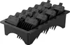 A black plastic organizer tray holding multiple black clipper guards of various sizes. Produktbild-Vorschau