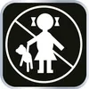 A graphic symbol depicting a child with a teddy bear inside a circle with a diagonal line through it, indicating a prohibition or warning. Produktbild-Vorschau