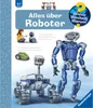 Cover of a children's book about robots, showing illustrations of different robots and a child interacting with one. Voir les images du produit