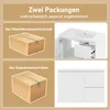 The image shows two different packaging options for bathroom furniture, with corresponding product images. Produktbild-Vorschau