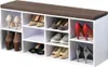 A shoe cabinet with a padded seat on top, filled with various shoes. Náhľad obrázku produktu