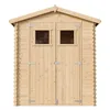 A front view of a wooden garden shed with double doors and two small windows. Podgląd zdjęcia produktu