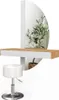 A white and wood vanity table with a large mirror and a white stool. Podgląd zdjęcia produktu