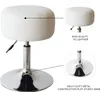 A white stool with a chrome base, shown with close-up insets highlighting its features. Anteprima dell’immagine prodotto