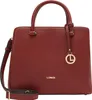 A studio shot of a red handbag.
