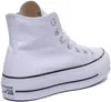 A white Converse Chuck Taylor All Star Lift Hi sneaker is shown from the side against a white background. Voir les images du produit