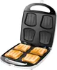 Der Unold Sandwich-Toaster Quadro in Schwarz und Silber mit Griff oben ist geöffnet abgebildet und e Produktbild-Vorschau