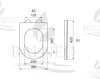 A technical drawing of a toilet seat with dimensions. Produktbild-Vorschau