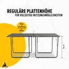 A table tennis table is shown with dimensions and text overlays. Produktbild-Vorschau