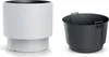 A white planter pot with a black insert and a separate black bucket are shown against a white background. Produktbild-Vorschau
