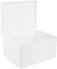 A white wooden storage box with its lid open, shown from a slightly elevated front-left angle against a white background. Produktbild-Vorschau