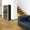 A wine cooler is shown next to a wooden staircase in a modern living room. Produktbild-Vorschau