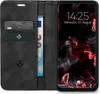 A flip-style phone case with a phone inside, showing the screen and the card slots. Produktbild-Vorschau