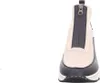 A close-up view of the front of a beige and black high-top sneaker boot with a zipper. Voir les images du produit