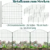 A diagram and illustration of a green metal garden fence with text describing its features and specifications. Náhled obrázku produktu