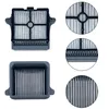 A collage of images showing vacuum cleaner filters and close-ups of their texture. Produktbild-Vorschau