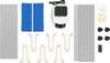 A collection of parts for a foldable electric clothes dryer rack, including the main unit, drying rods, and wheels. Podgląd zdjęcia produktu
