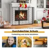 A fireplace with a screen, Christmas stockings, gifts, and furniture. The image is divided into sections with text and photos of a child, a dog, and a sofa. Podgląd zdjęcia produktu