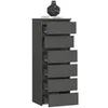 A tall, narrow gray dresser with six drawers is shown against a white background. A decorative black vase sits on top of the dresser. Voir les images du produit