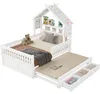Kinder Hausbett Kiefer Holz 140x200 cm mit Ausziehbett und Produktbild-Vorschau 5