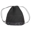 A black drawstring gym bag with gray straps and accents, shown against a white background. Náhled obrázku produktu