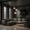 A modern living room with a large sectional sofa, coffee table, and bookshelf. Náhled obrázku produktu