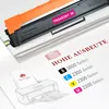 A toner cartridge is placed on a stack of papers, with text and diagrams related to printing and toner yield. Produktbild-Vorschau