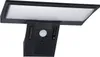 A black solar-powered wall lamp with a motion sensor and LED light panel. Produktbild-Vorschau