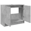 A concrete-effect washbasin cabinet with two doors, one open, showing the interior. Produktbild-Vorschau