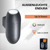 A product image for an outdoor wall light, showing the light fixture and marketing information. Produktbild-Vorschau