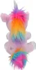 A plush unicorn toy with a rainbow mane and tail, shown from the back. Voir les images du produit