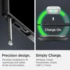 A split image showing a phone case detail on the left and a wireless charging setup on the right. Produktbild-Vorschau