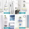 A collage of four images showing a towel holder in different settings: bathroom, toilets, bedroom, and living room. Produktbild-Vorschau