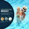 A woman holding a baby in a swimming pool, with promotional text and images of filter media on the left side. Voir les images du produit
