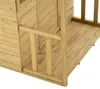 Close-up view of a wooden playhouse structure, focusing on the railing and floor. Produktbild-Vorschau