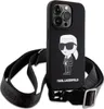 A black iPhone case with a Karl Lagerfeld cartoon character and a black crossbody strap. Anteprima dell’immagine prodotto