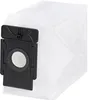 A white vacuum cleaner dust bag with a black plastic attachment is shown against a white background. Produktbild-Vorschau