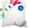 A white pillow with colorful powder explosions in the background and a feather on the pillow. Produktbild-Vorschau