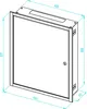 A technical drawing of a white telecommunications cabinet with dimensions indicated. Podgląd zdjęcia produktu