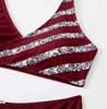 ASKSA Dámské plavky Push Up Two Piece Stripe High Waist Náhled obrázku produktu 4