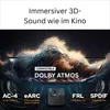 A dramatic, abstract image of crashing waves with text overlays highlighting audio features. Produktbild-Vorschau