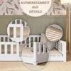 Close-up shots of a white wooden bed frame with details highlighted. Produktbild-Vorschau