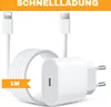 A white iPhone charger and cable are displayed against a white background. Produktbild-Vorschau