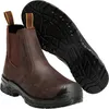 A pair of brown leather work boots with black soles and toe caps, shown from a side angle with one boot standing and the other lying on its sole. Anteprima dell’immagine prodotto