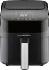 A black digital air fryer with a silver handle is shown against a white background. The top of the air fryer has a digital display and control panel. Produktbild-Vorschau