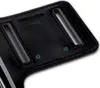 Close-up of a black sport armband with metallic inserts and small teal markings. Produktbild-Vorschau