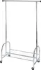 A chrome garment rack with a lower shelf for shoes or storage, on wheels. Produktbild-Vorschau