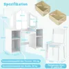 A diagram showing the dimensions of a children's vanity set and chair. Náhľad obrázku produktu