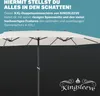 A white double parasol is shown against a black background, with German text overlaying the top left corner. Produktbild-Vorschau
